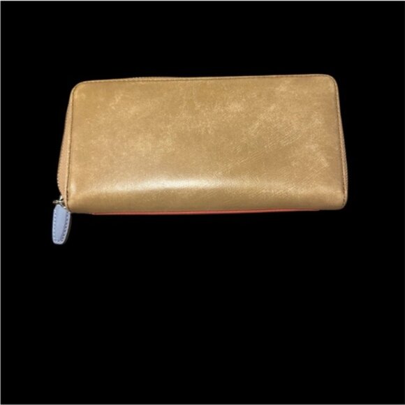 Coach Accordian Bi-Color Zip Leather Wallet (Tan/Red) EUC - Picture 2 of 7